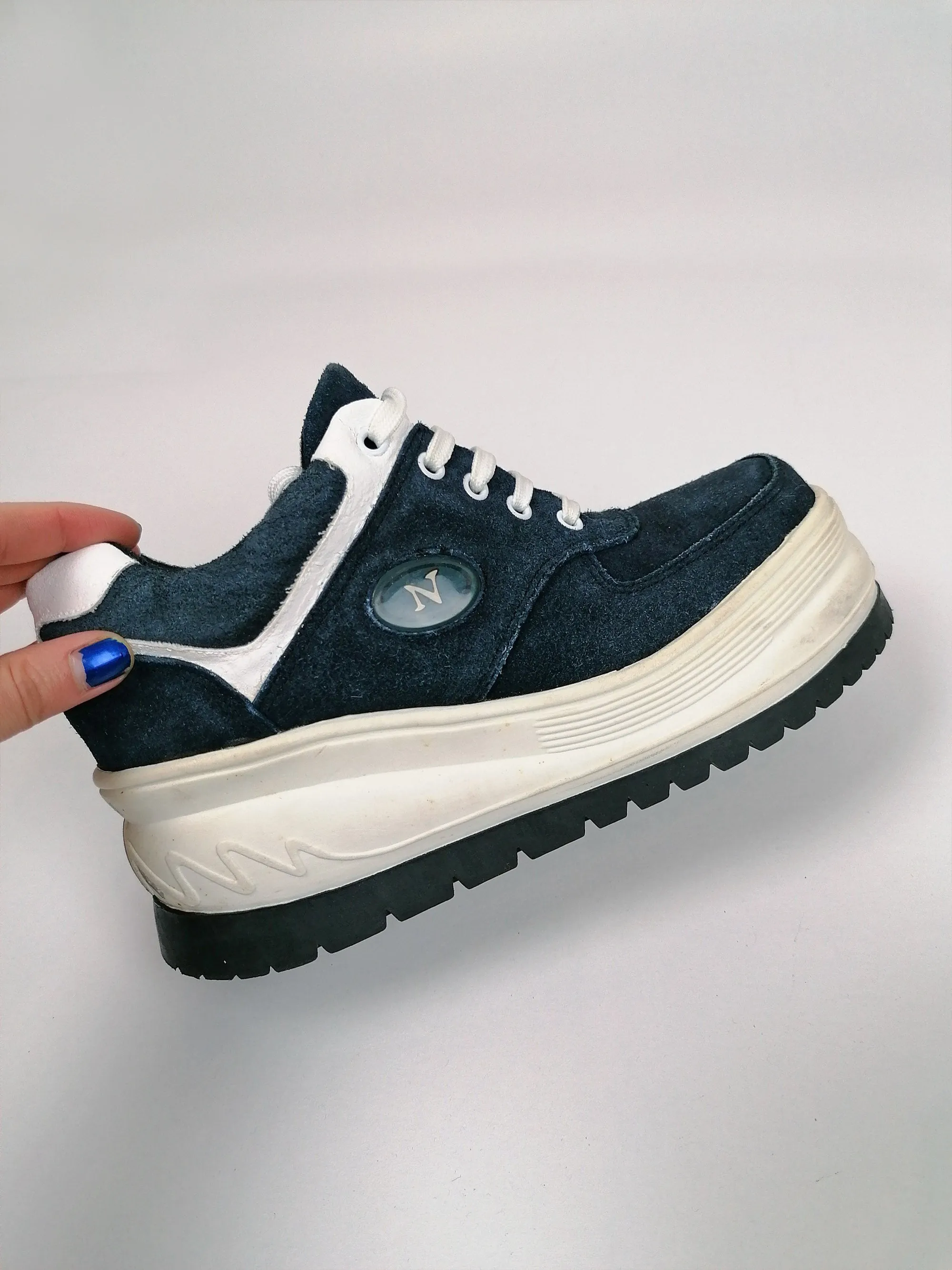 90's Y2K Chunky Platform Sneakers Suede Navy Blue - size EU 37