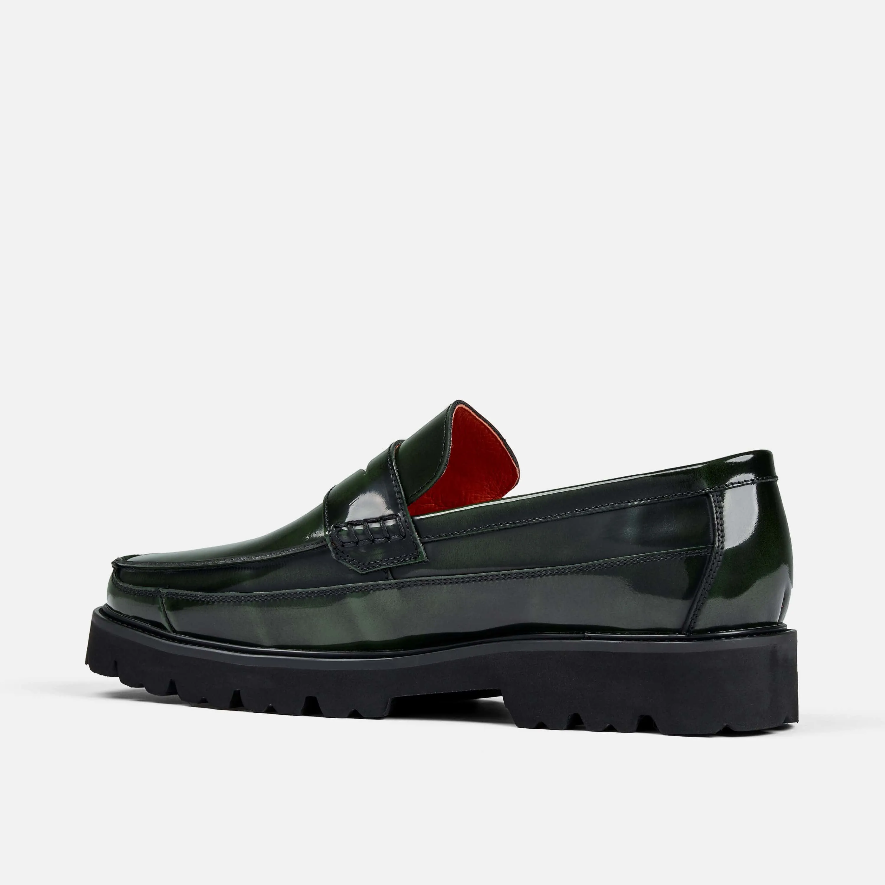 Adler Dark Green Patent Leather Penny Loafers