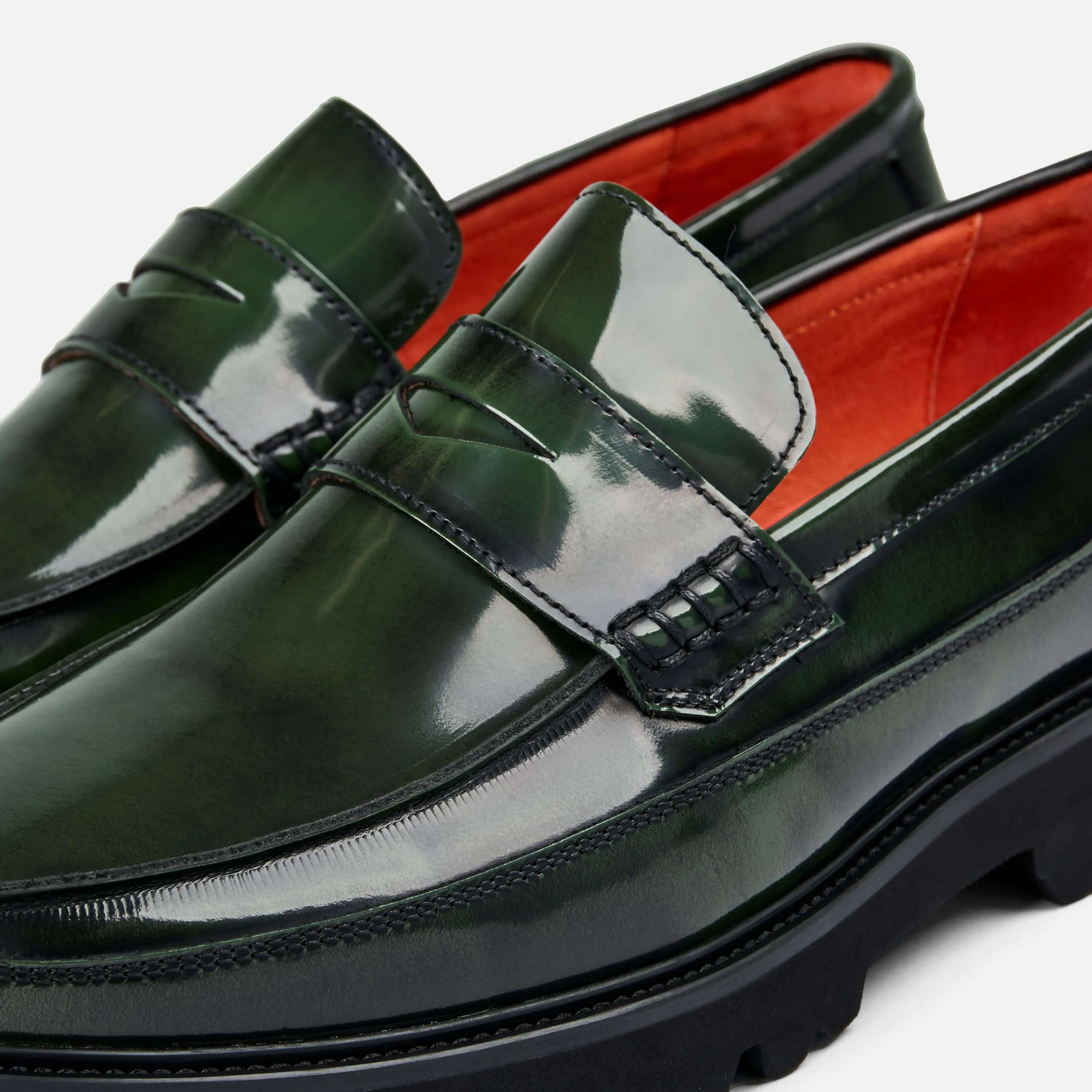 Adler Dark Green Patent Leather Penny Loafers