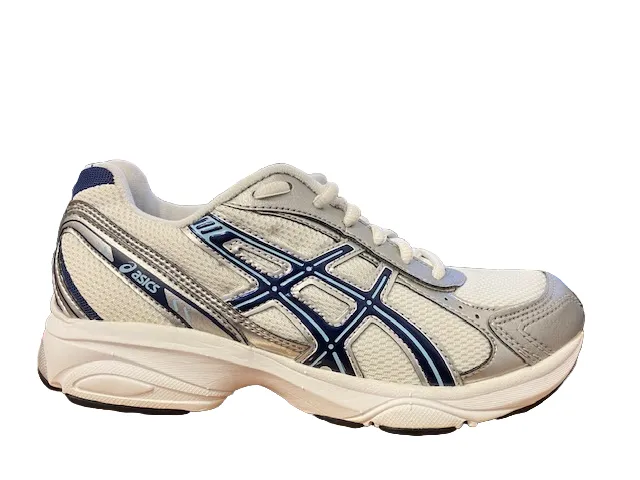 Sure! The optimized title for this Asics running shoe would be Asics Patriot TN8F7 0150 White Navy Blue Atom Running Shoe.