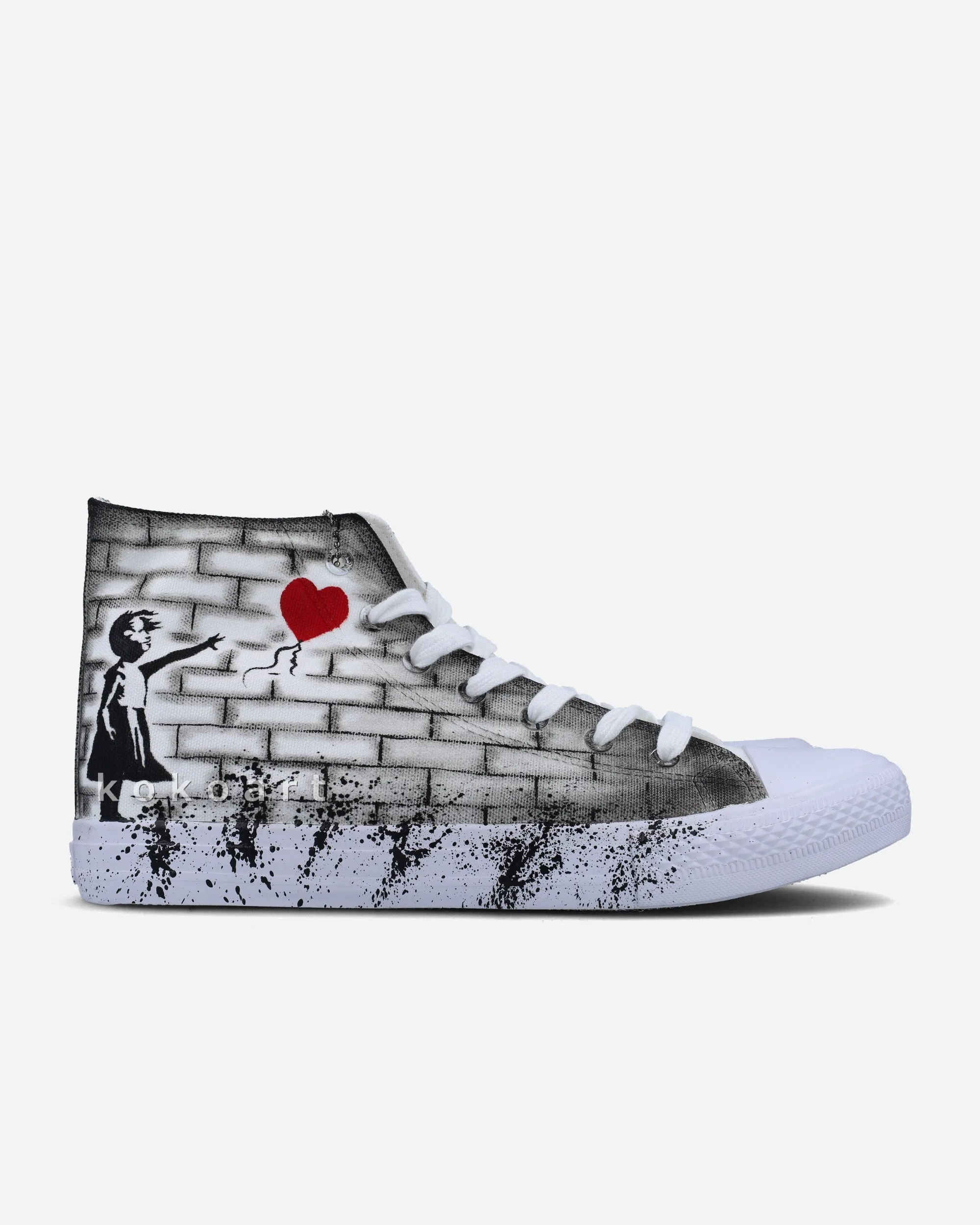 Banksy Girl with Balloon and Flower Thrower with Bricks Hand Painted Shoes