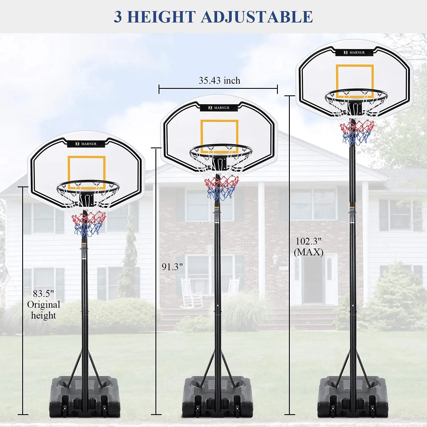 Basketball Hoop Portable Basketball Goal Basketball System 35x23.6 Backboard with Adjustable Height and Removable Wheels Outdoor/Indoor for Kids/Youth/Teenagers