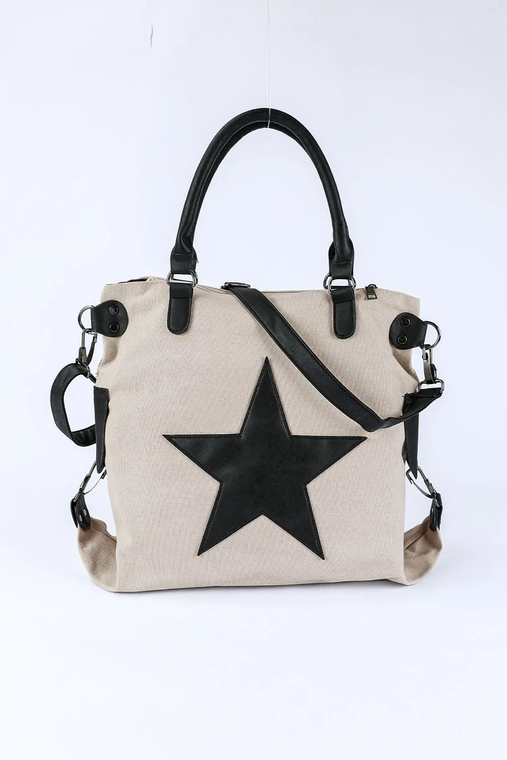 Beige Casual Star Canvas Tote Bag