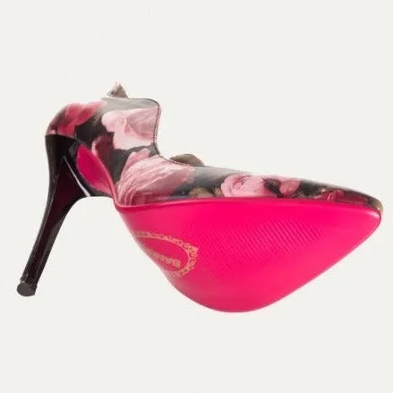 Black Rose Print Stiletto Heel Shoes