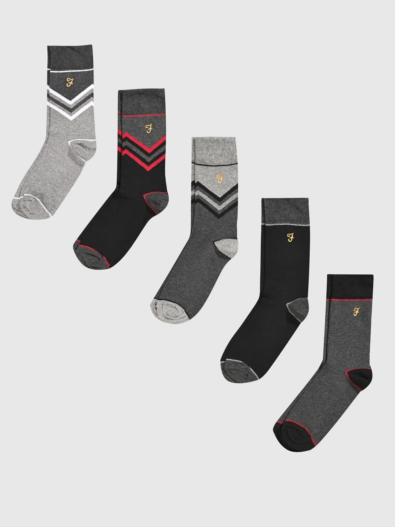 Chevron 5 Pack Socks In Grey Melange