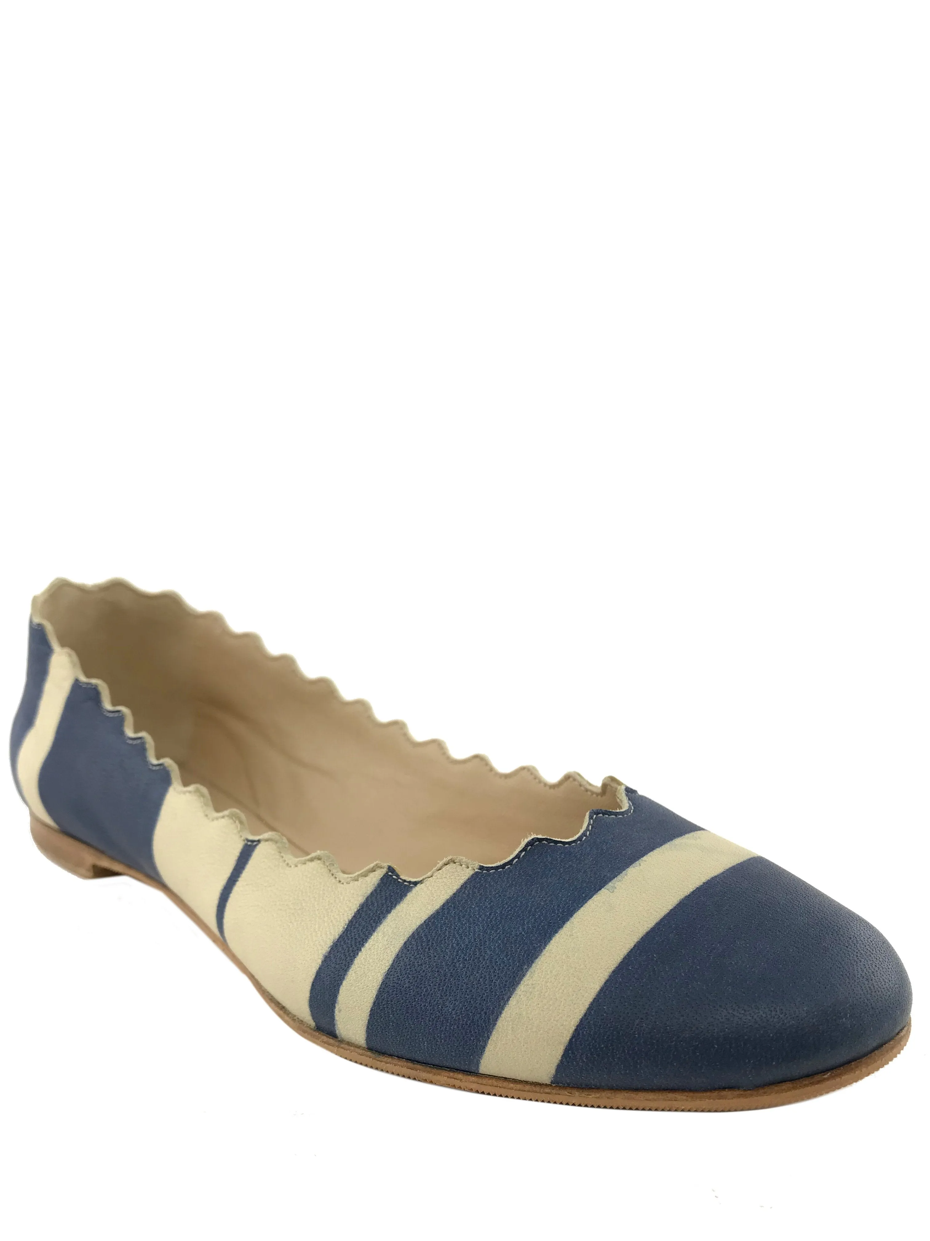 Chloe Lauren Striped Leather Ballet Flats Size 7.5