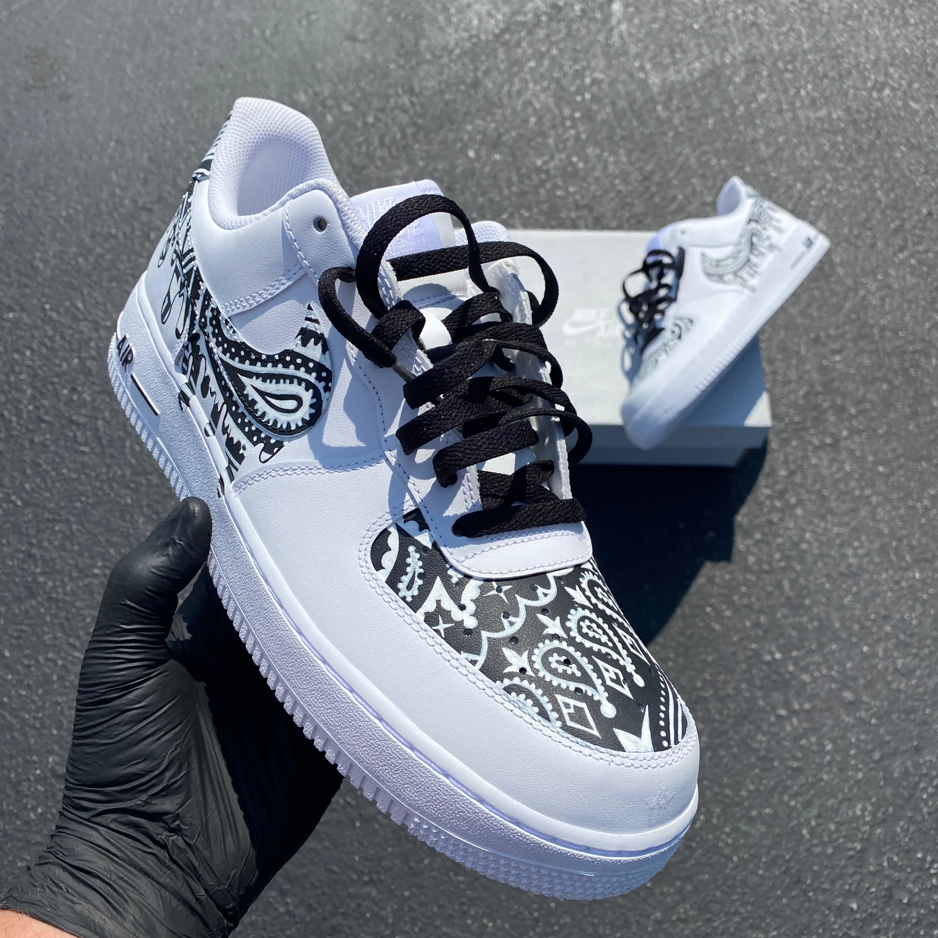 Custom Hand Painted Black Bandana Drip Nike Air Force 1 Low