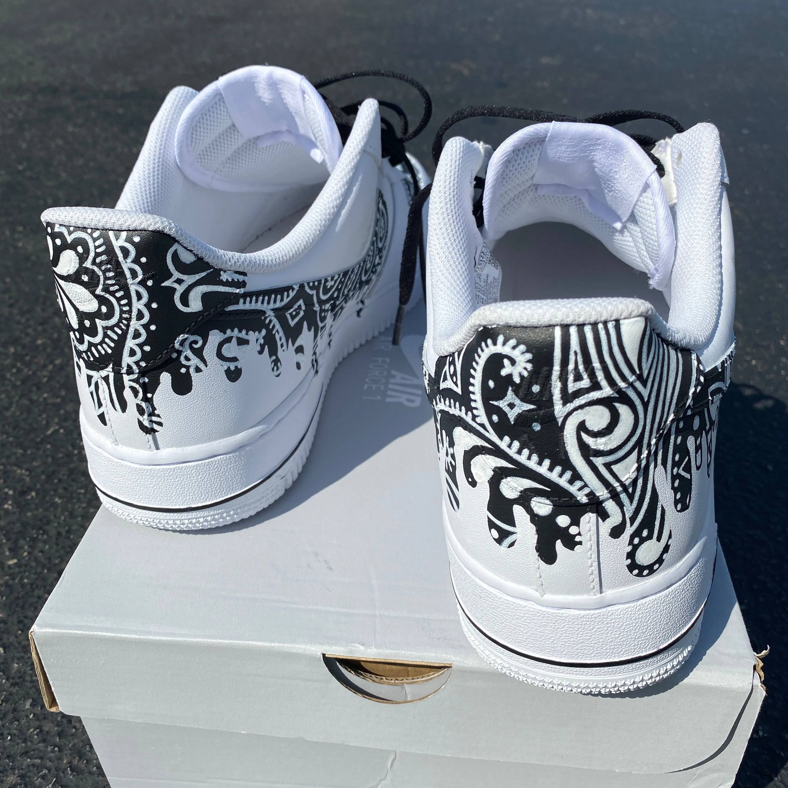 Custom Hand Painted Black Bandana Drip Nike Air Force 1 Low