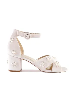 DAISY - PALE PINK VELVET PEARL FLOWER HEELS