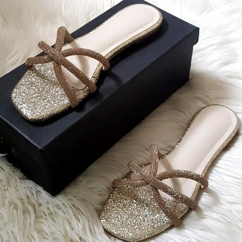 Glitter Rhinestone Flat Slipper Sandal