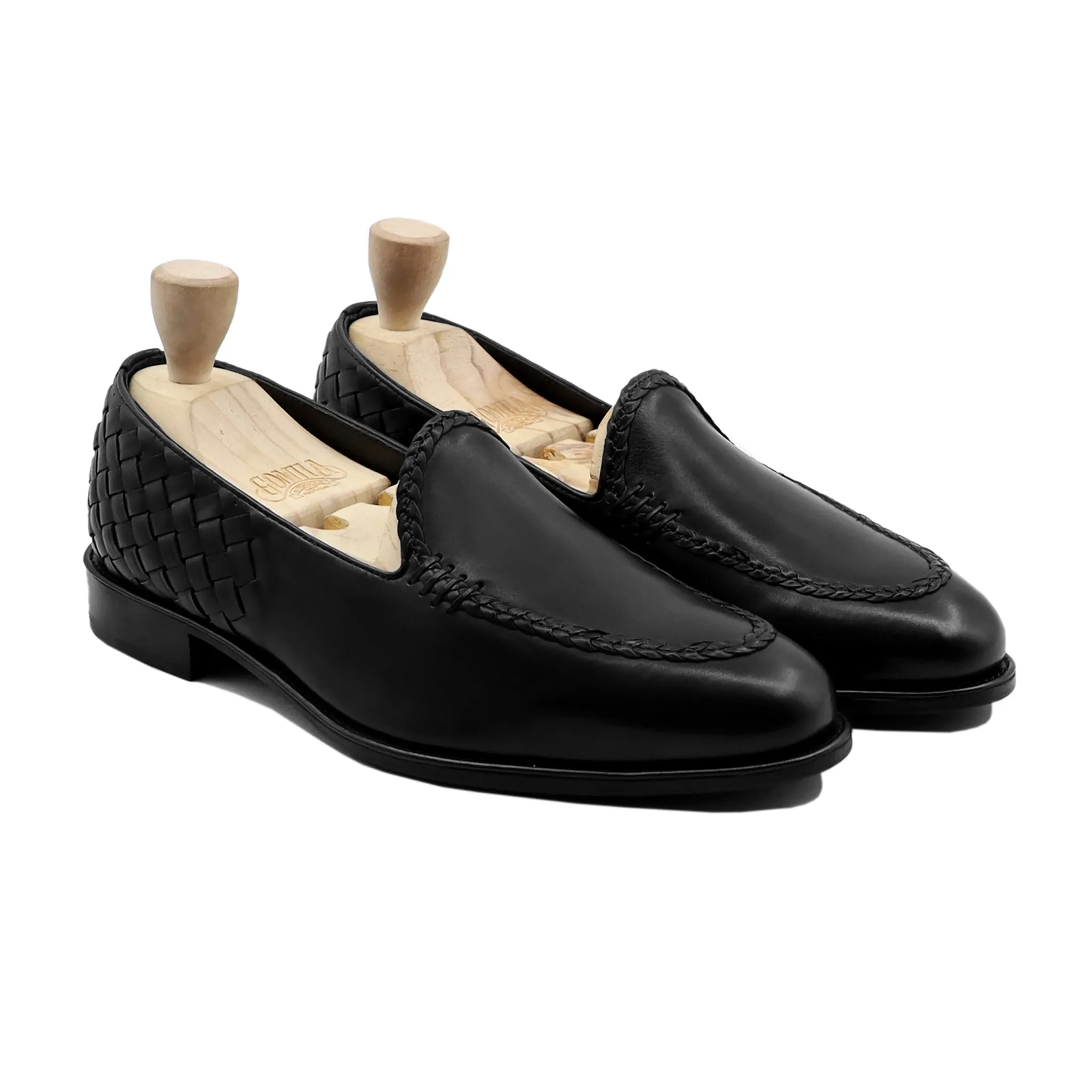 Ivanovic - Men's Black Calf And Hand Woven Leather Loafer