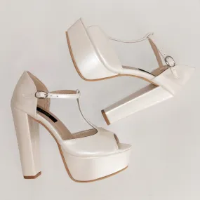 Ivory Thick Heel Platform Wedding Shoes