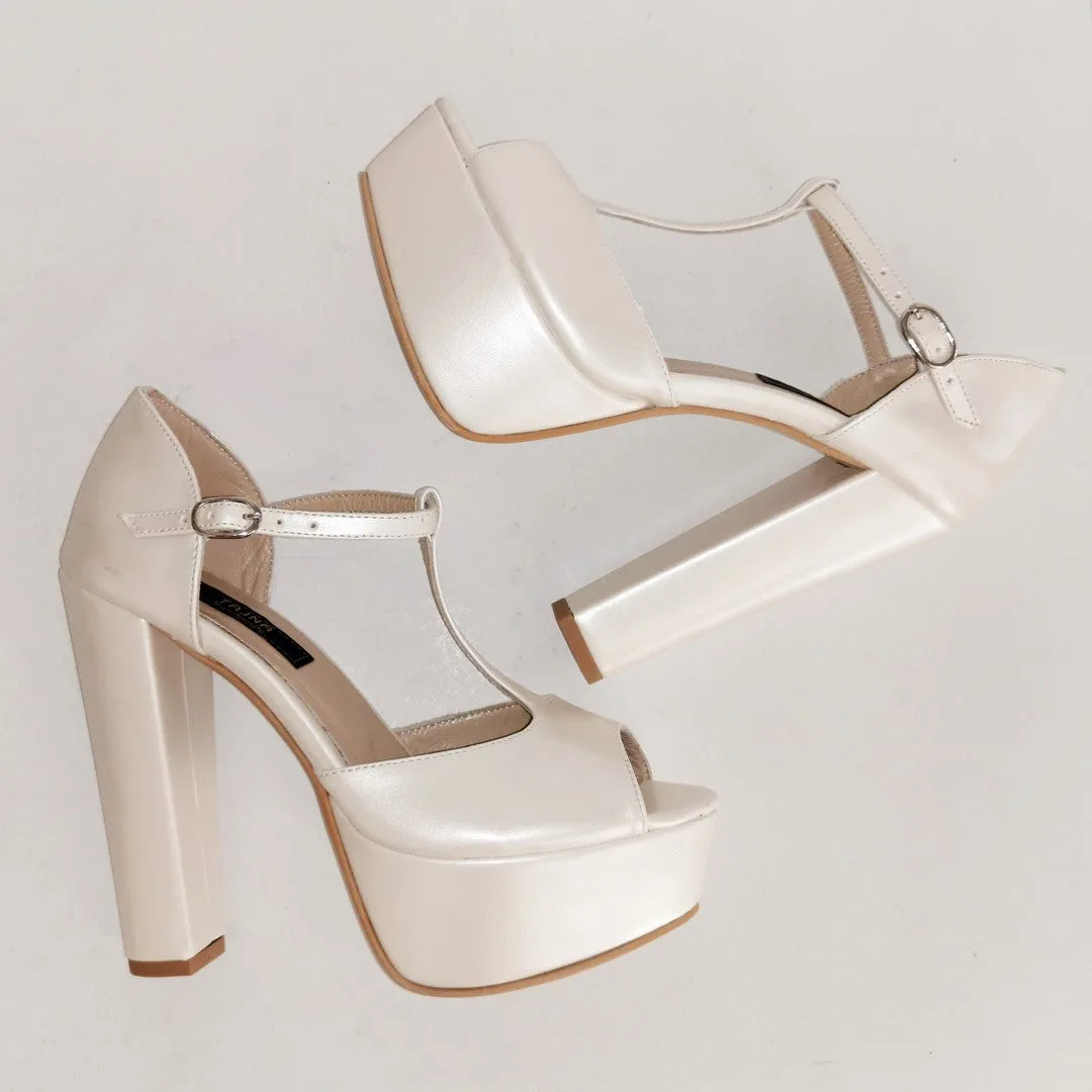 Ivory Thick Heel Platform Wedding Shoes