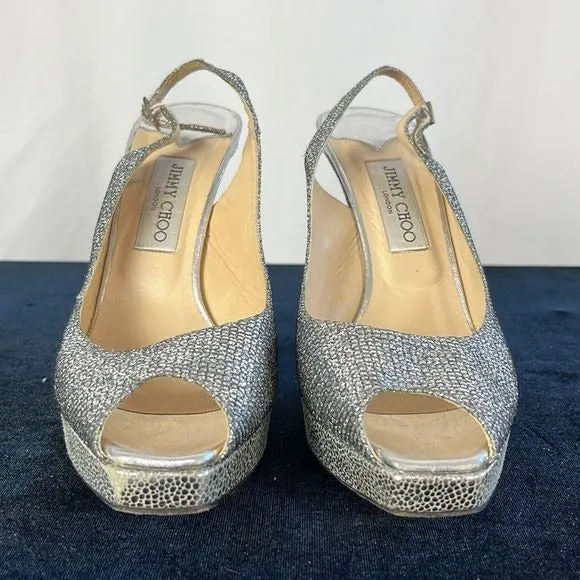 Jimmy ChooSilver Sparkly Stiletto Platform