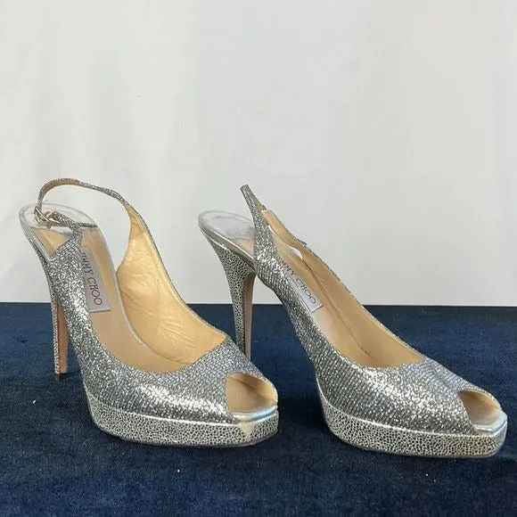 Jimmy ChooSilver Sparkly Stiletto Platform