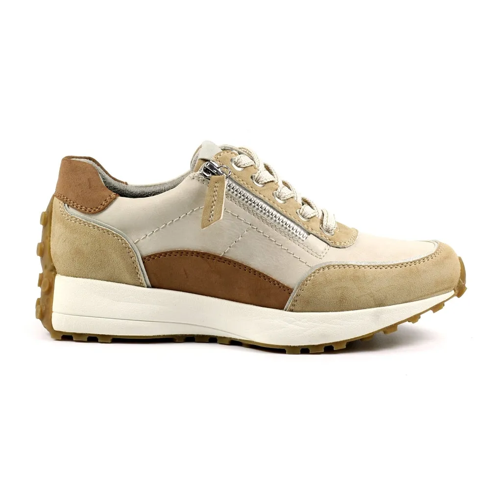 Ladies Lunar Shoes Calvin Trainer Beige Laced side zip