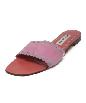 Manolo Blahnik Pink & Aqua Suede Slides sz 9.5