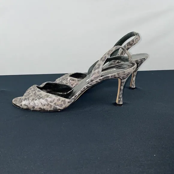 Manolo Blahnik Silver Animal Print Heel