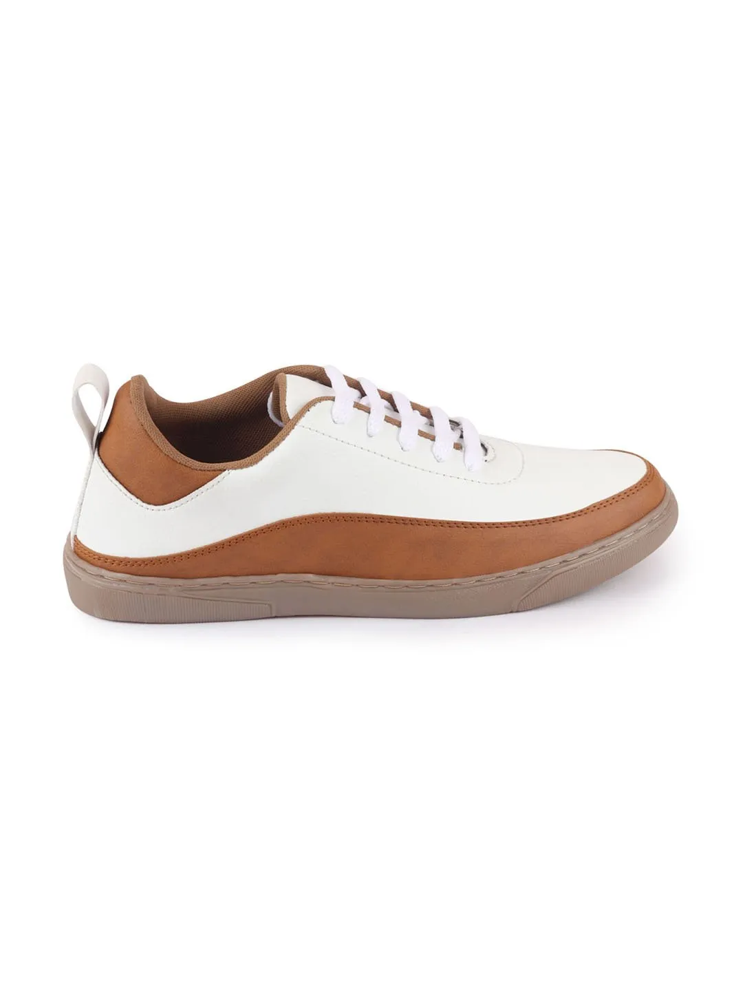 Men White/Tan Lace Up Colorblocked Sneakers