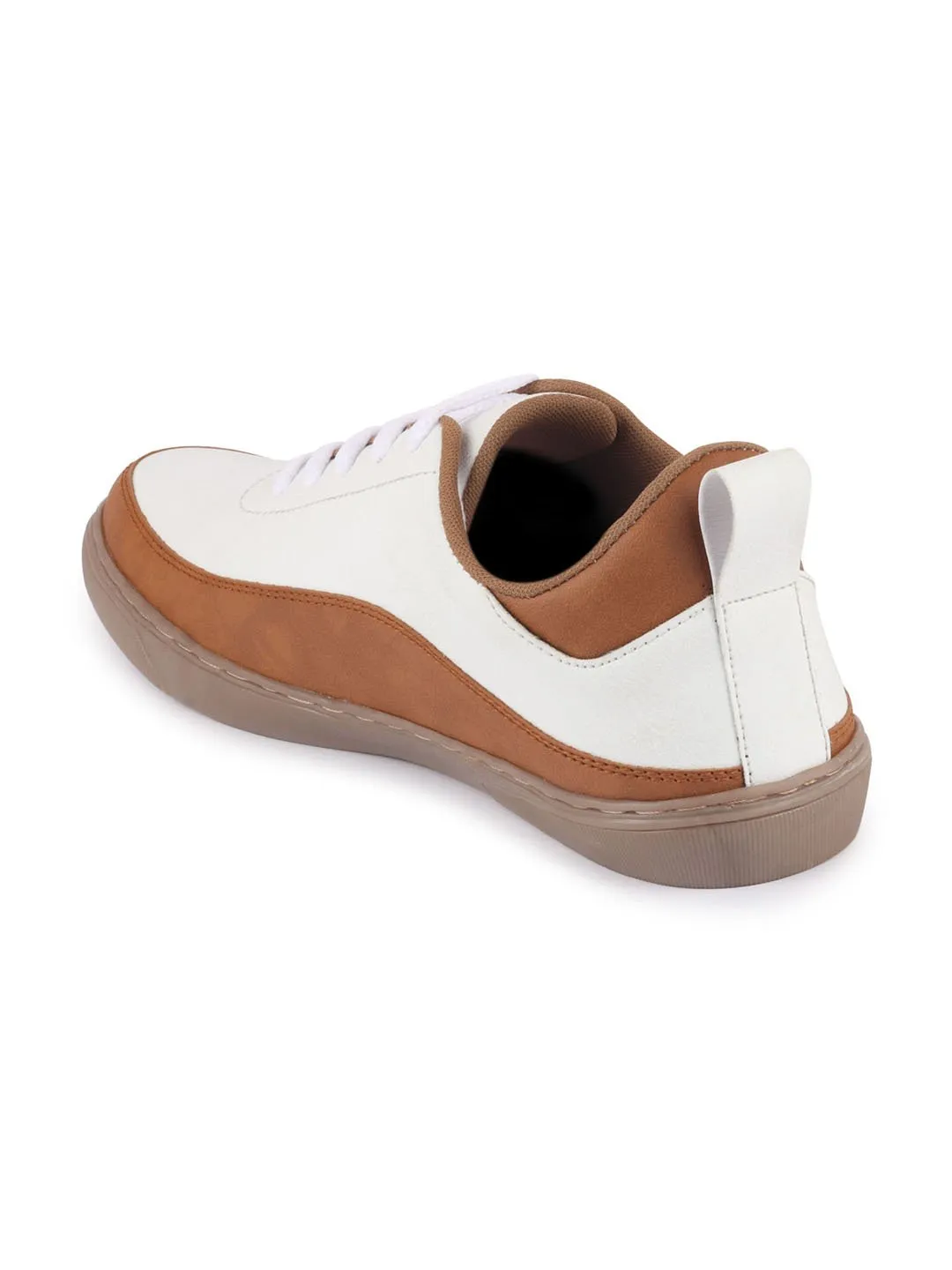 Men White/Tan Lace Up Colorblocked Sneakers