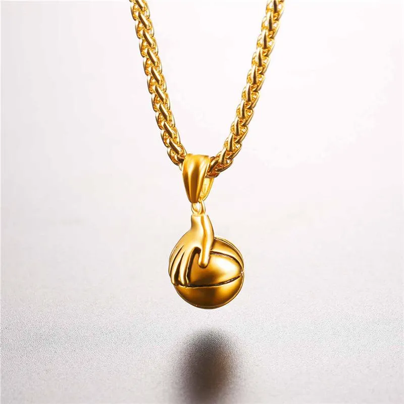 Metallic Hand on Basketball Pendant and Chain Necklace