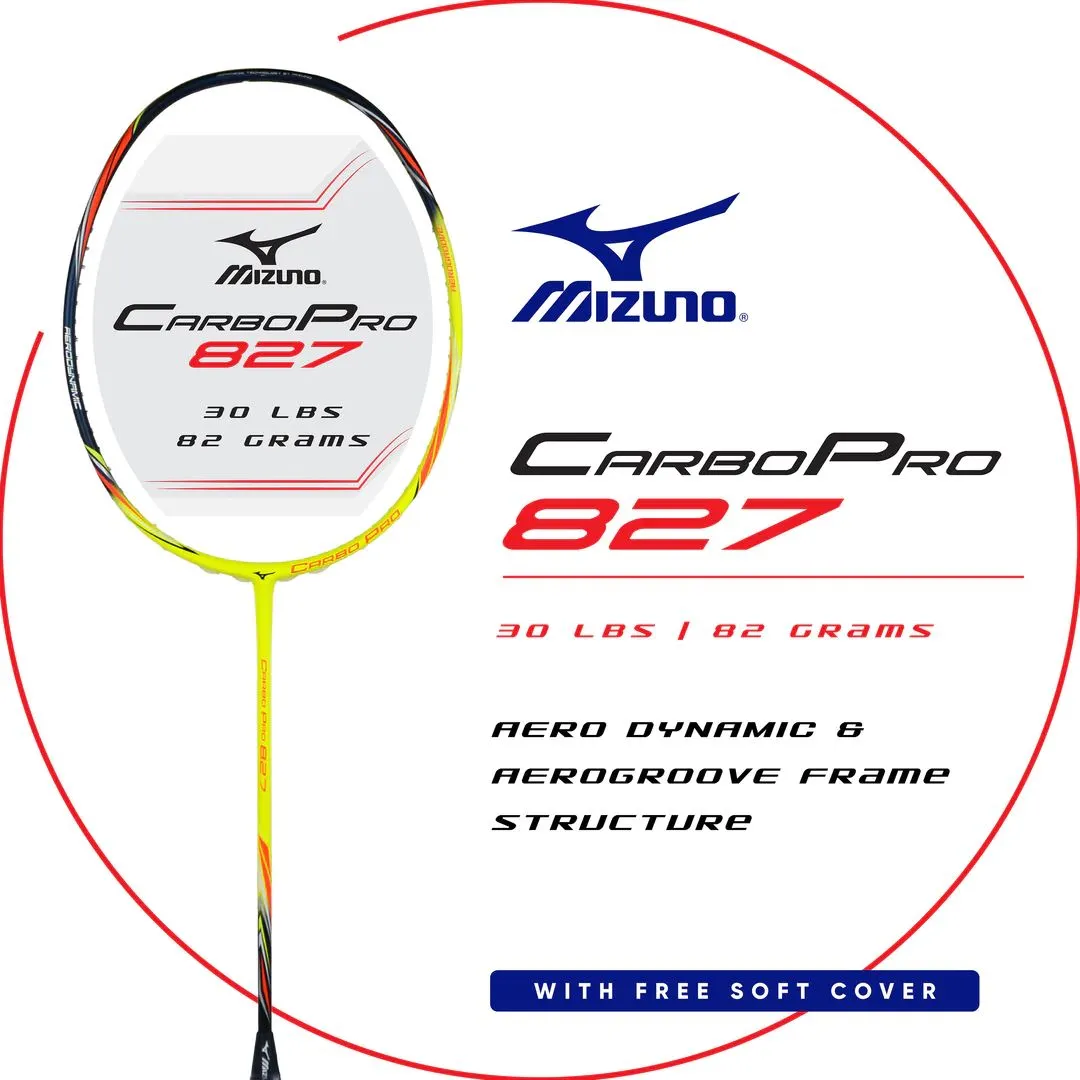 Mizuno Carbo Pro 827 Badminton Racket (Unstrung) - Navy/Neon Yellow