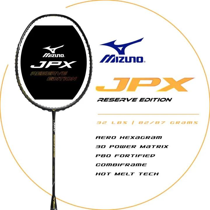 Mizuno JPX Reserve Edition 5000 Badminton Racket (Unstrung) - Raven Black/Foil Silver/Amber Gold