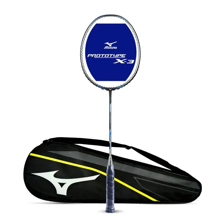 Mizuno Prototype X-3 Badminton Racket (Unstrung) - Charcoal/Silver Cloud/Cyan