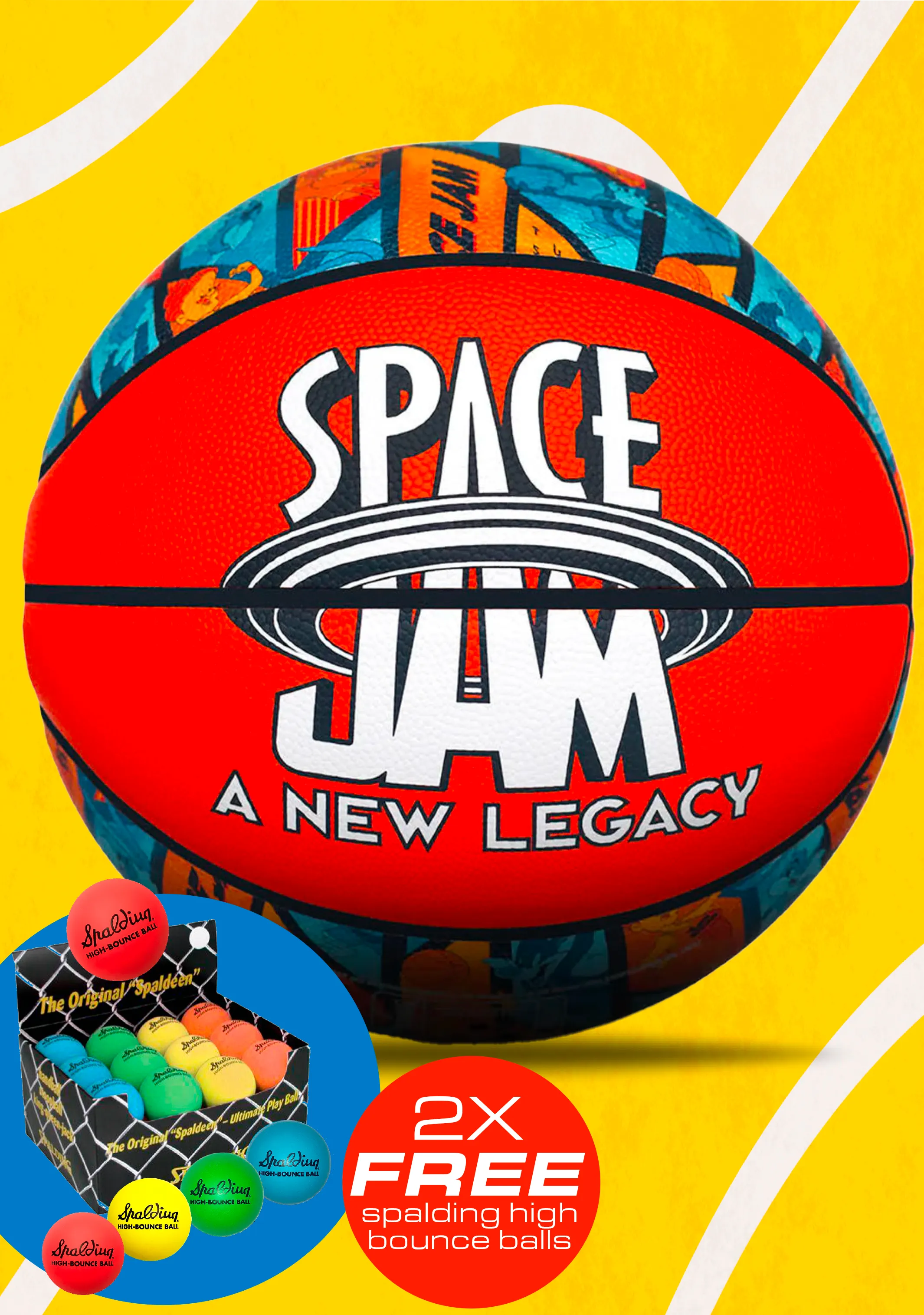 Spalding Space Jam A New Legacy Indoor/Outdoor Basketball Size 7   2x FREE Spalding High Bounce Balls <br> 5017/SJ/LEGACY/BO