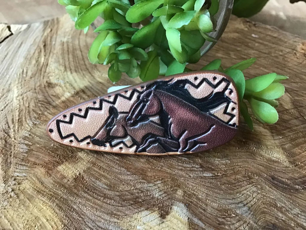 Tooled Leather Horses Barrette