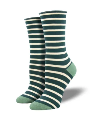 Women's Sailor Stripe Roll-Top Bamboo Crew Socks