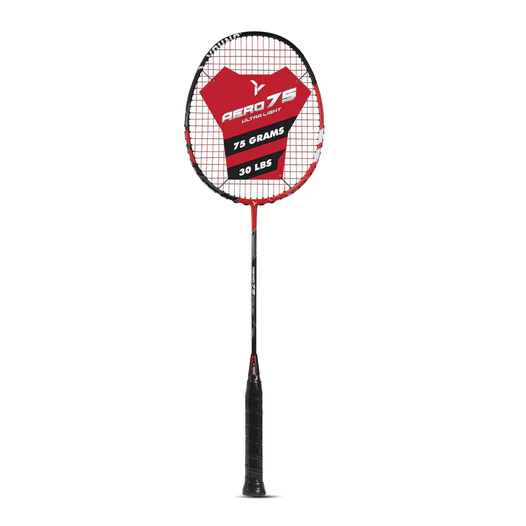 Young Aero 75 Ultralight Badminton Racket (Strung) | Black/Red