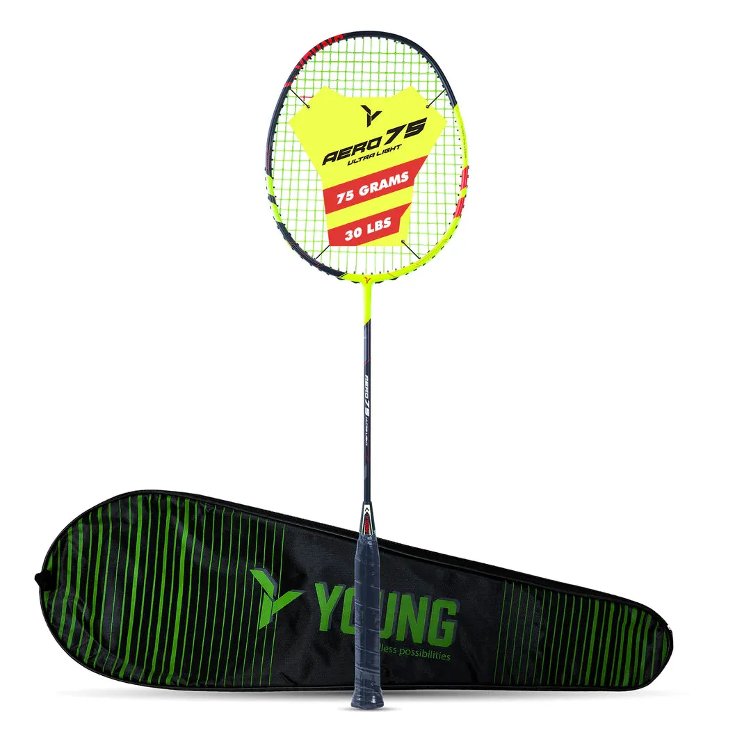 Young Aero 75 Ultralight Badminton Racket (Strung) | Black/Yellow