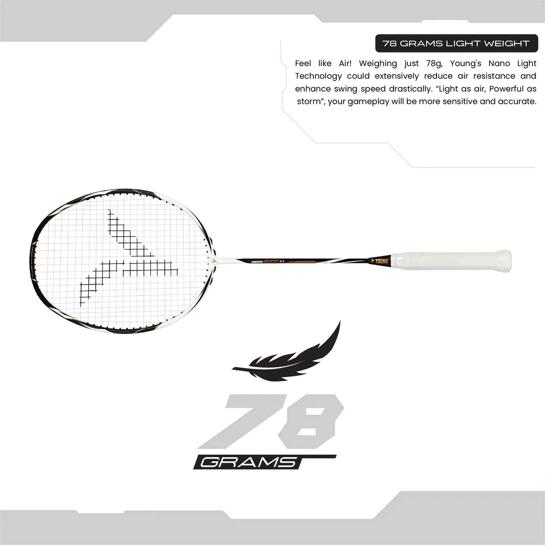 Young Aero 9000 Blast Strung Badminton Racket - Black/White