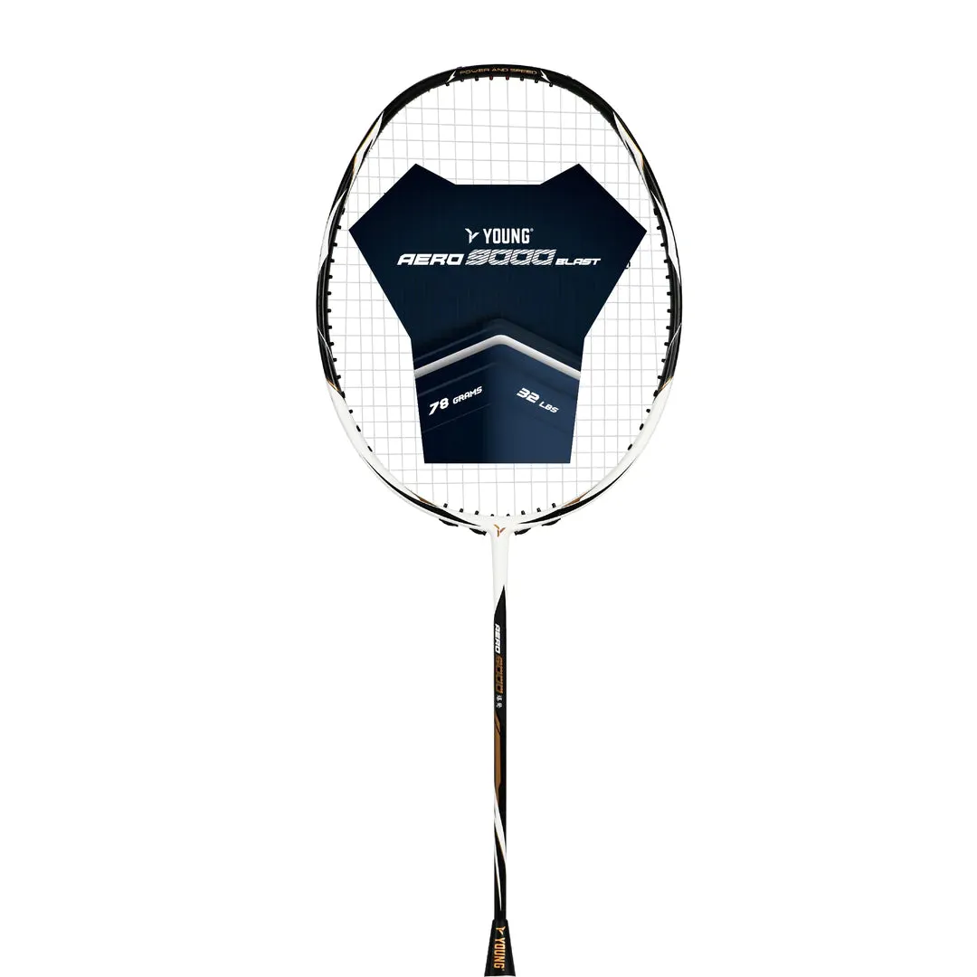 Young Aero 9000 Blast Strung Badminton Racket - Black/White