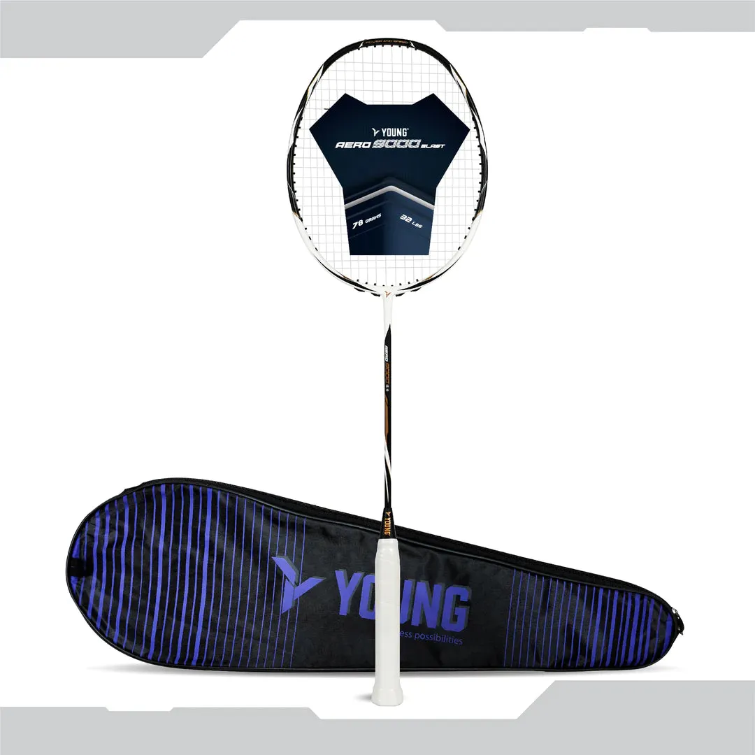 Young Aero 9000 Blast Strung Badminton Racket - Black/White