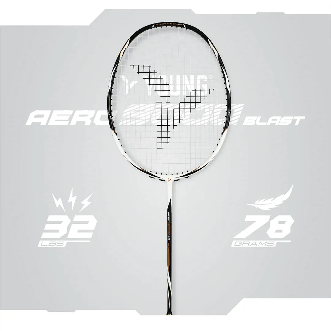 Young Aero 9000 Blast Strung Badminton Racket - Black/White