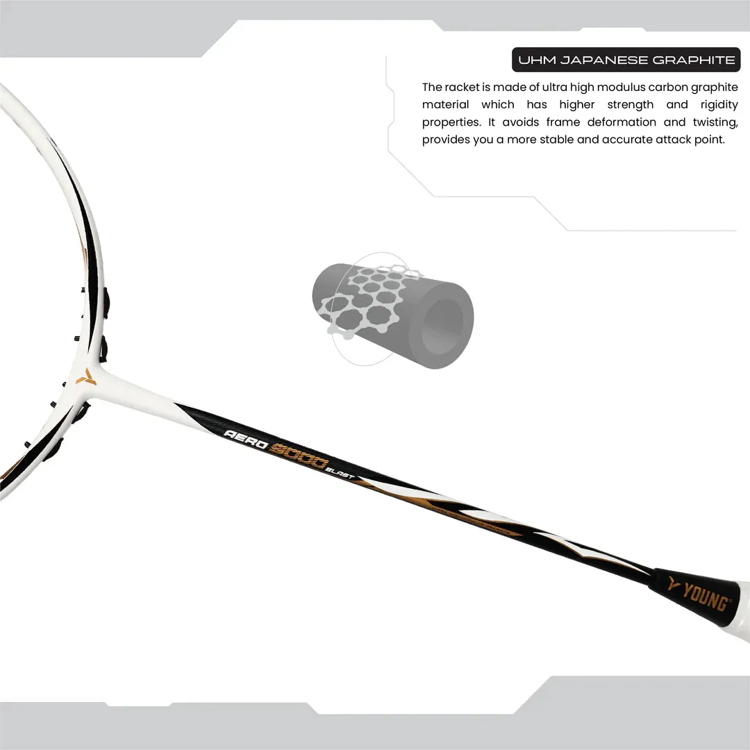 Young Aero 9000 Blast Strung Badminton Racket - Black/White